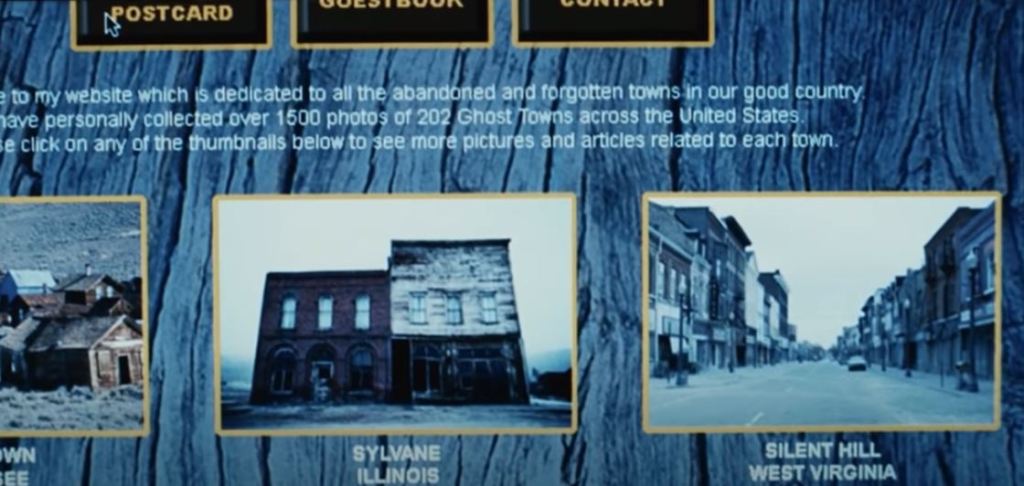 An image of dated looking personal website on ghost towns in America shows an image of Silent Hill, West Virginia as one of the ghost towns.